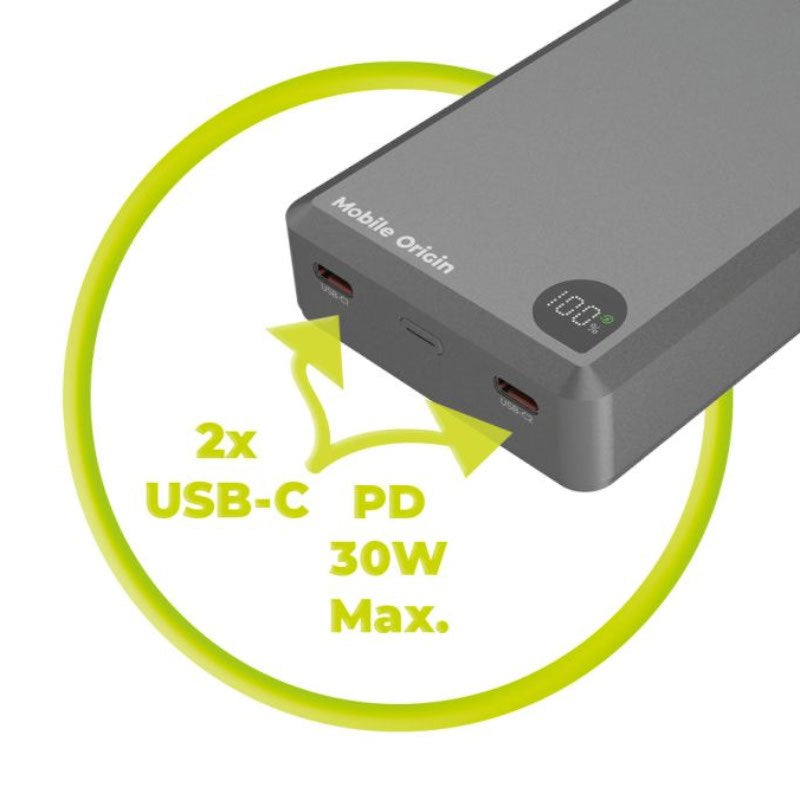 Mobile Origin 30W 20.000mAh Powerbank m. USB-C & Trådløs Opladning - MagSafe Kompatibel - Grå