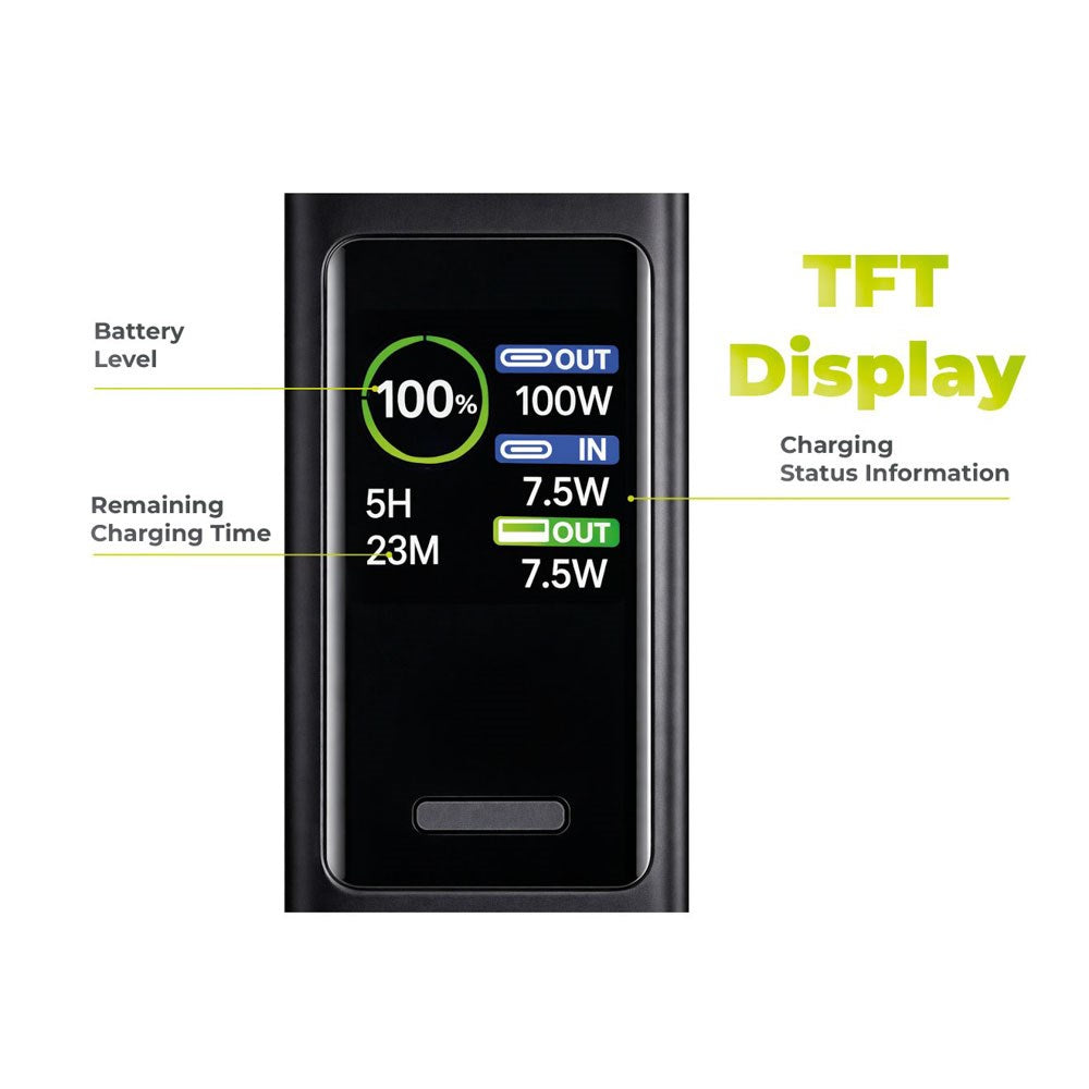 Mobile Origin 165W PowerBank m. Display & Lommelygte - 2x USB-C & 1x USB-A - 30.000 mAh - Sort