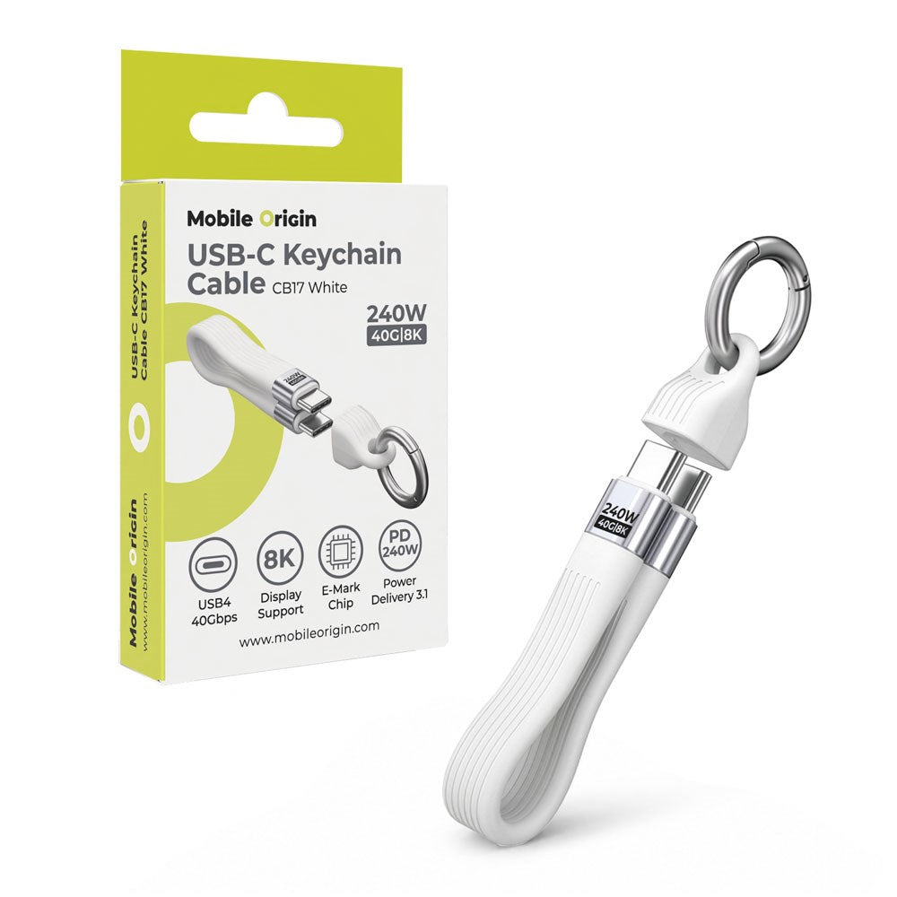 Mobile Origin 240W USB-C til USB-C Nøgleringskabel - 13cm - Hvid
