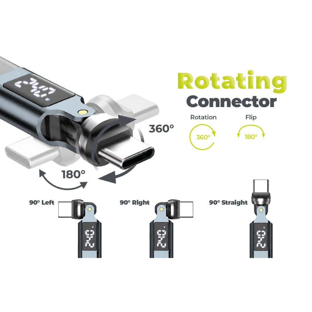 Mobile Origin 240W Display 540° Roterende USB-C til USB-C Kabel - 1m - Sort