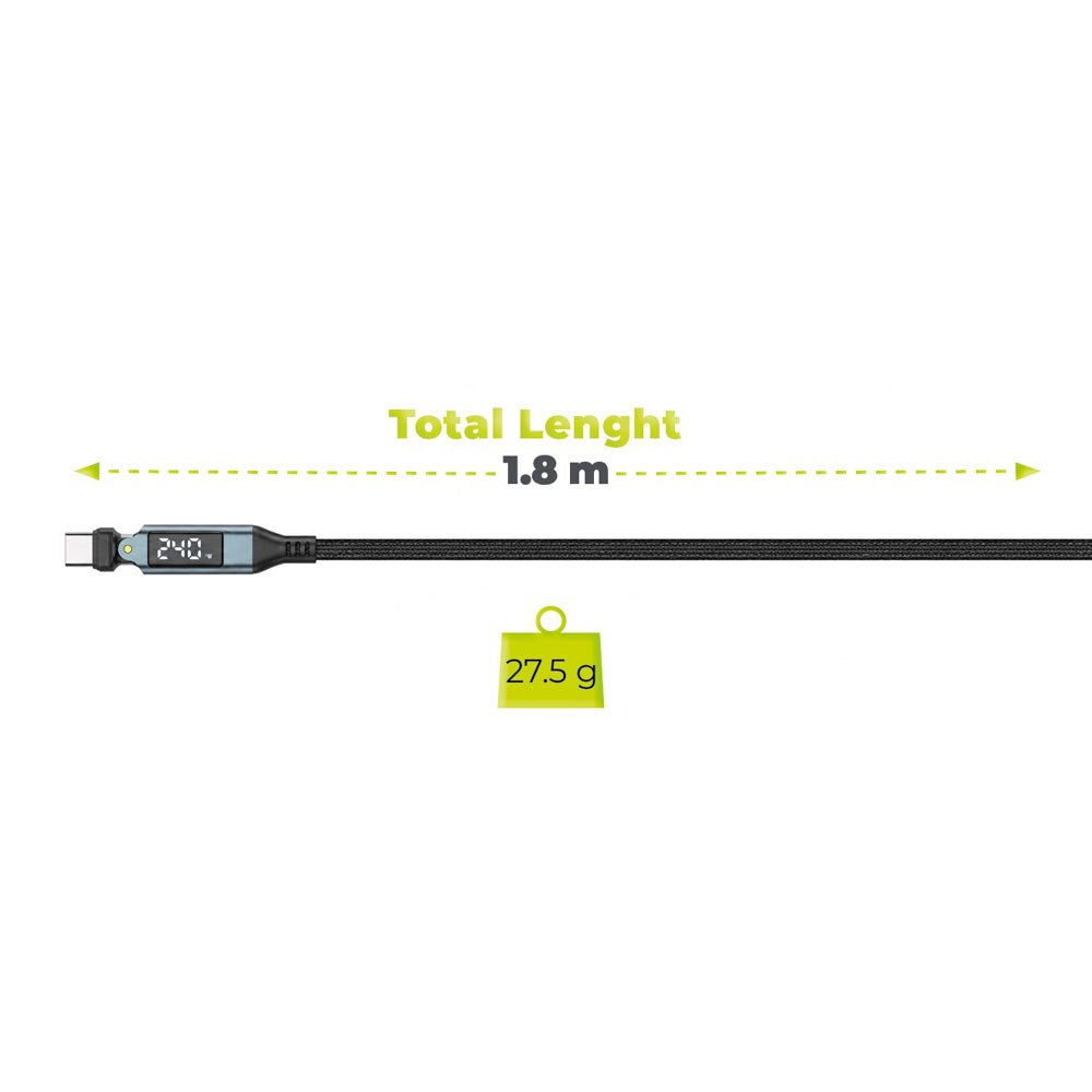 Mobile Origin 240W Display 540° Roterende USB-C til USB-C Kabel - 1.8m - Sort