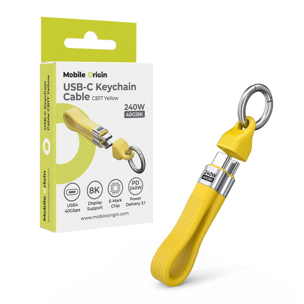 Mobile Origin 240W USB-C til USB-C Nøgleringskabel - 13cm - Gul