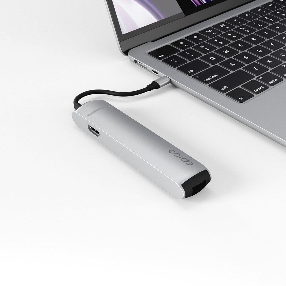 Epico 6-i-1 USB-C Adapter – Slim Design med 8K Opløsning - Sølv