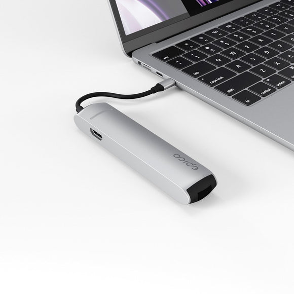 Epico 6-i-1 USB-C Adapter – Slim Design med 8K Opløsning - Sølv