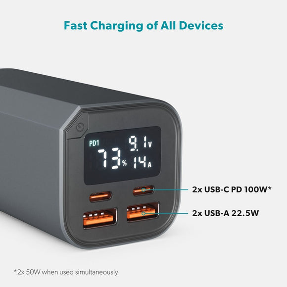 Epico 100W Aluminium Powerbank 20.000 mAh m. 2 x USB-A & 2 x USB-C - Grå