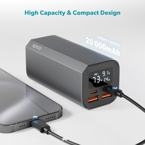 Epico 100W Aluminium Powerbank 20.000 mAh m. 2 x USB-A & 2 x USB-C - Grå