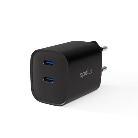 Spello 35W PD (Power Delivery) Vægoplader m. 2 x USB-C - Sort