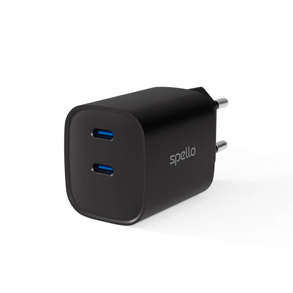 Spello 35W PD (Power Delivery) Vægoplader m. 2 x USB-C - Sort