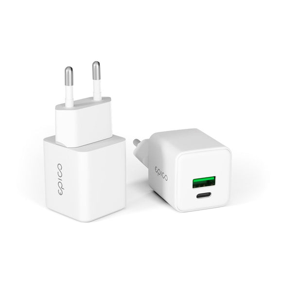 Epico UltraBoost GaN 20W Vægoplader - 1x USB-C / 1x USB-A - Hvid