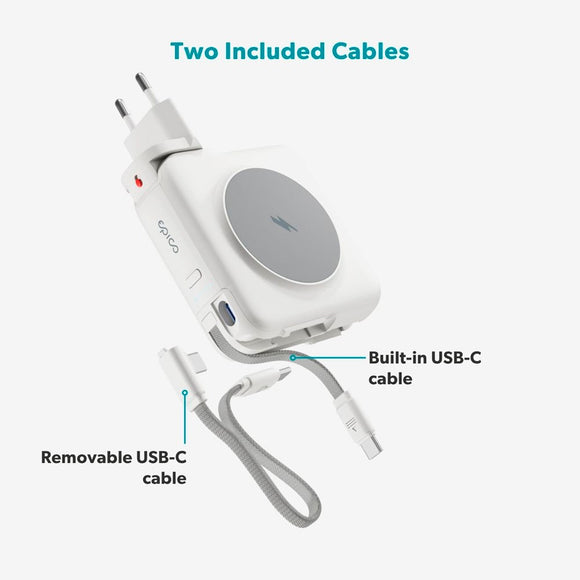 Epico UltraPack Mag+ 3-i-1 Rejse PowerBank 10.000 mAh - MagSafe Kompatibel - Hvid