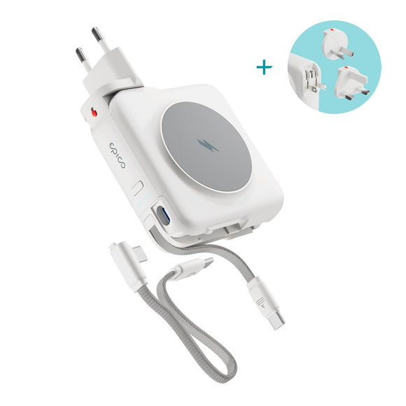 Epico UltraPack Mag+ 3-i-1 Rejse PowerBank 10.000 mAh - MagSafe Kompatibel - Hvid