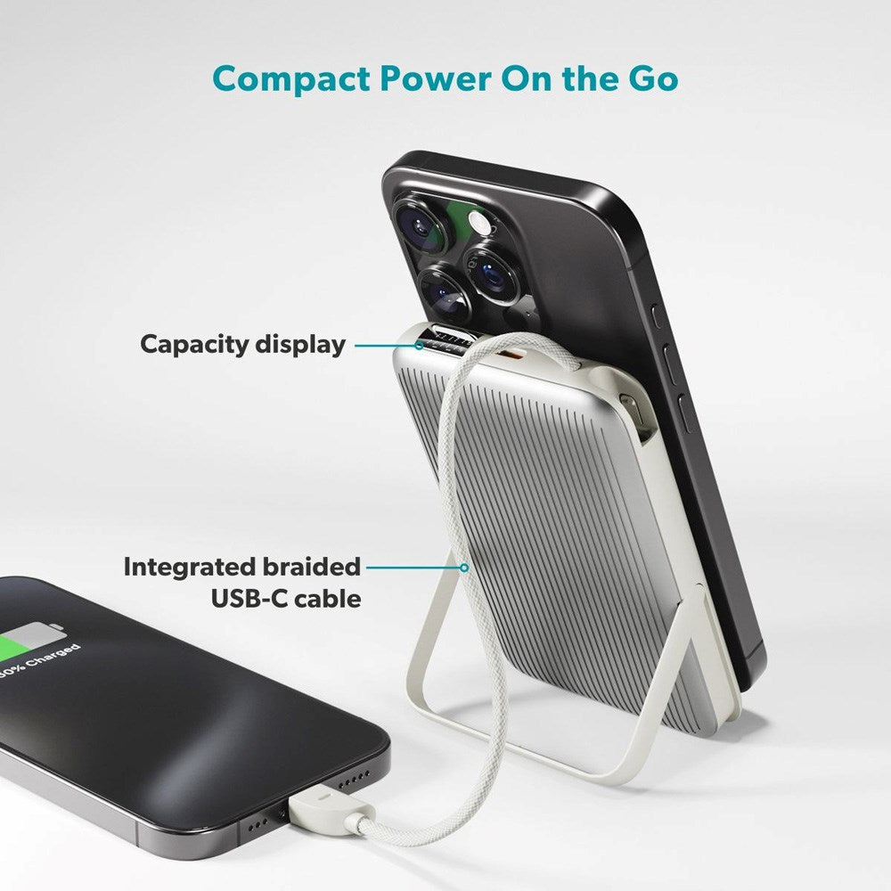 Epico UltraPack 22,5W Powerbank 10.000mAh m. Udtrækkeligt USB-C Kabel - MagSafe / Qi2 Kompatibel - Grå