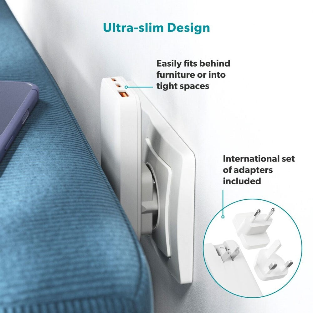Epico Travel UltraBoost Flat 65W Vægoplader m. 2 x USB-C & 1 x USB-A - Hvid