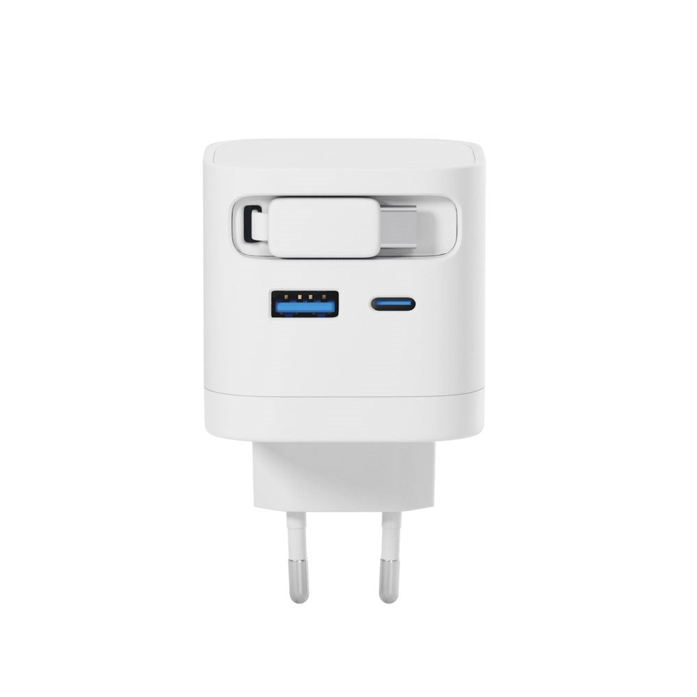 Epico UltraBoost 65W Vægoplader m. USB-C / USB-A / Udtrækkeligt USB-C Kabel - Hvid
