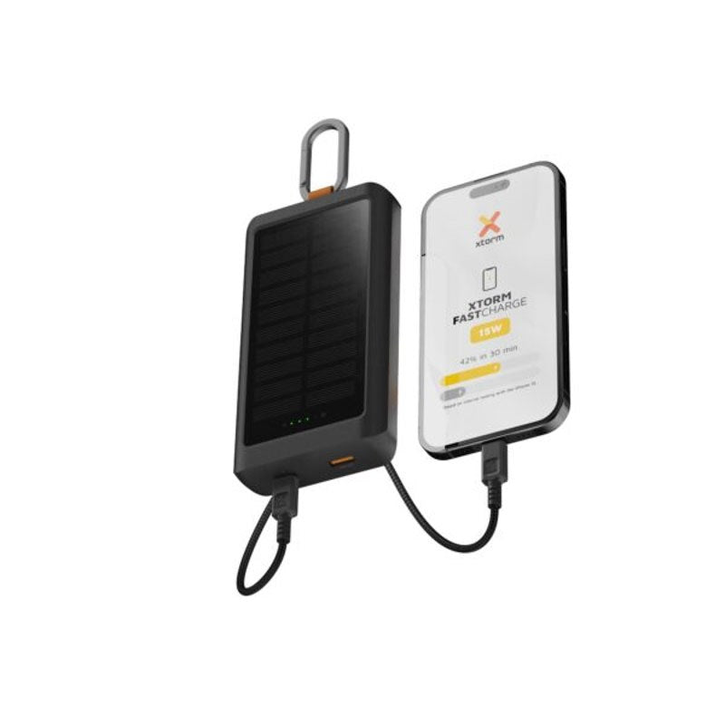 Xtorm 15W Solcelle PowerBank m. 1x USB-A & 1x USB-C - 10.000 mAh / Lommelygte - Sort