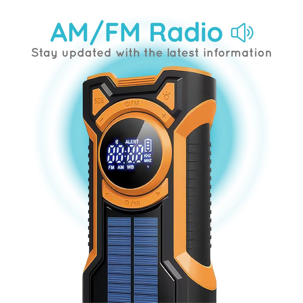 Just In Case Nødradio m. Bluetooth & 5000 mAh PowerBank - Sort / Orange