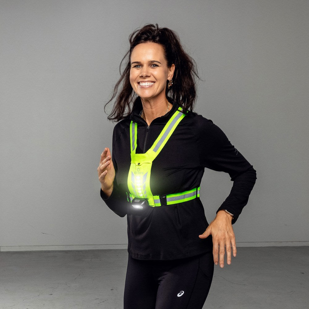 Bee-Safe Løbevest m. LED & Mobillomme - Gul