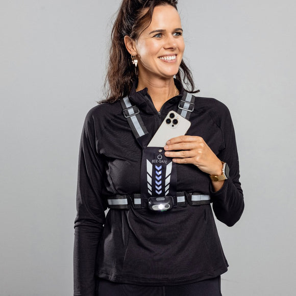 Bee-Safe Løbevest m. LED & Mobillomme - Sølv
