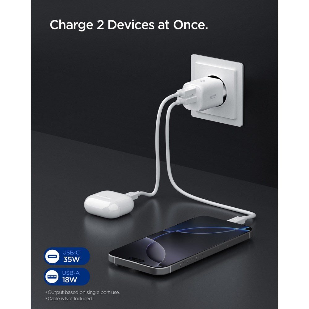 Spigen Essential 35W Vægoplader m. 1 x USB-C & 1 x USB-A - Hvid