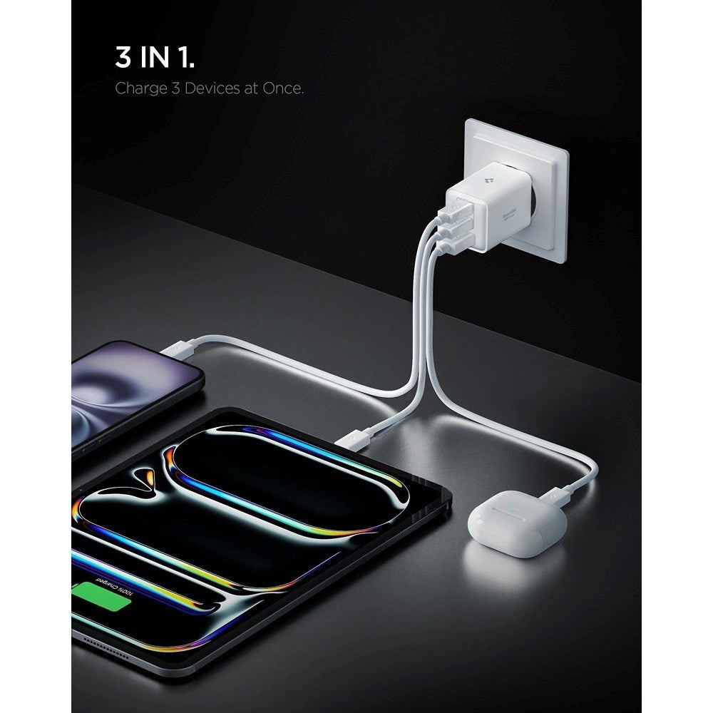 Spigen Essential 47W Vægoplader m. 2 x USB-C & 1 x USB-A - Hvid