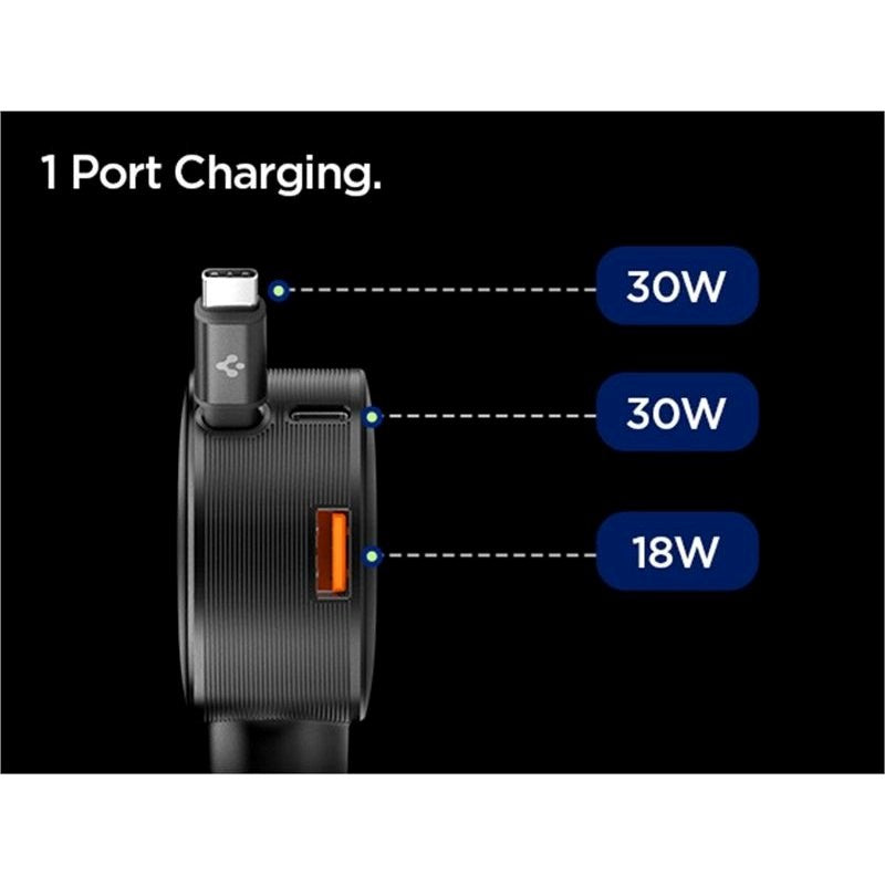 Spigen Essential Biloplader 60W m. Indbygget USB-C Kabel & 1 x USB-C 1 x USB-A - Sort