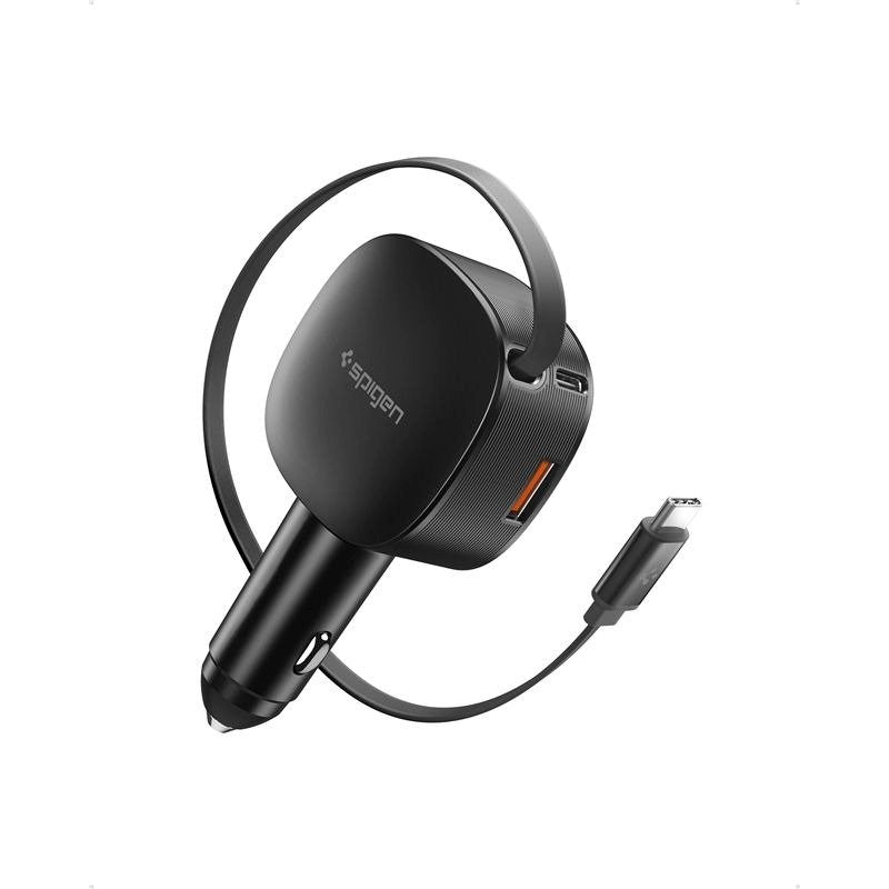 Spigen Essential Biloplader 60W m. Indbygget USB-C Kabel & 1 x USB-C 1 x USB-A - Sort