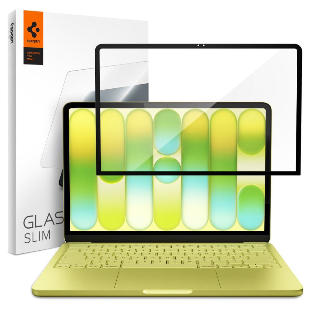 MacBook Neo 13 A18 Pro (2026) Spigen Glass tR Slim Hærdet Skærmbeskyttelsesglas - Gennemsigtig / Sort Kant