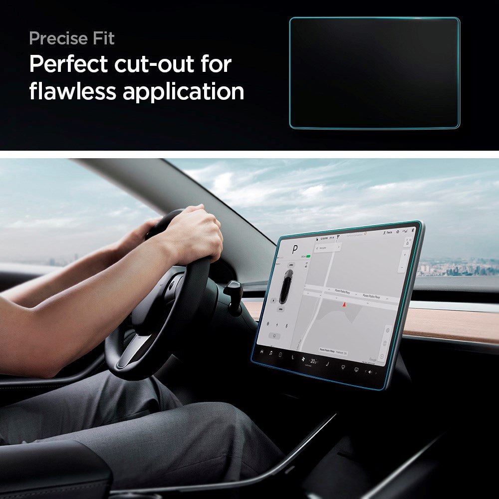 Spigen EZ Fit Skærmbeskyttelse til Tesla Model 3 / Model Y m. Monteringsramme- Gennemsigtig