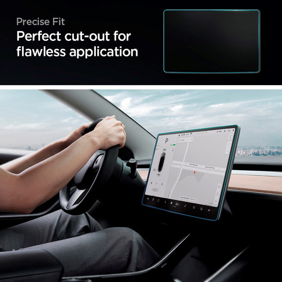 Spigen EZ Fit Skærmbeskyttelse til Tesla Model 3 / Model Y m. Monteringsramme- Gennemsigtig