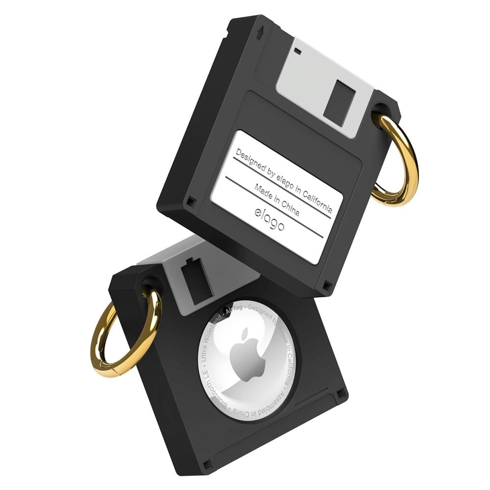 Elago Floppy Disk Silikone AirTag 1. & 2. Gen. Cover m. Nøglering - Sort