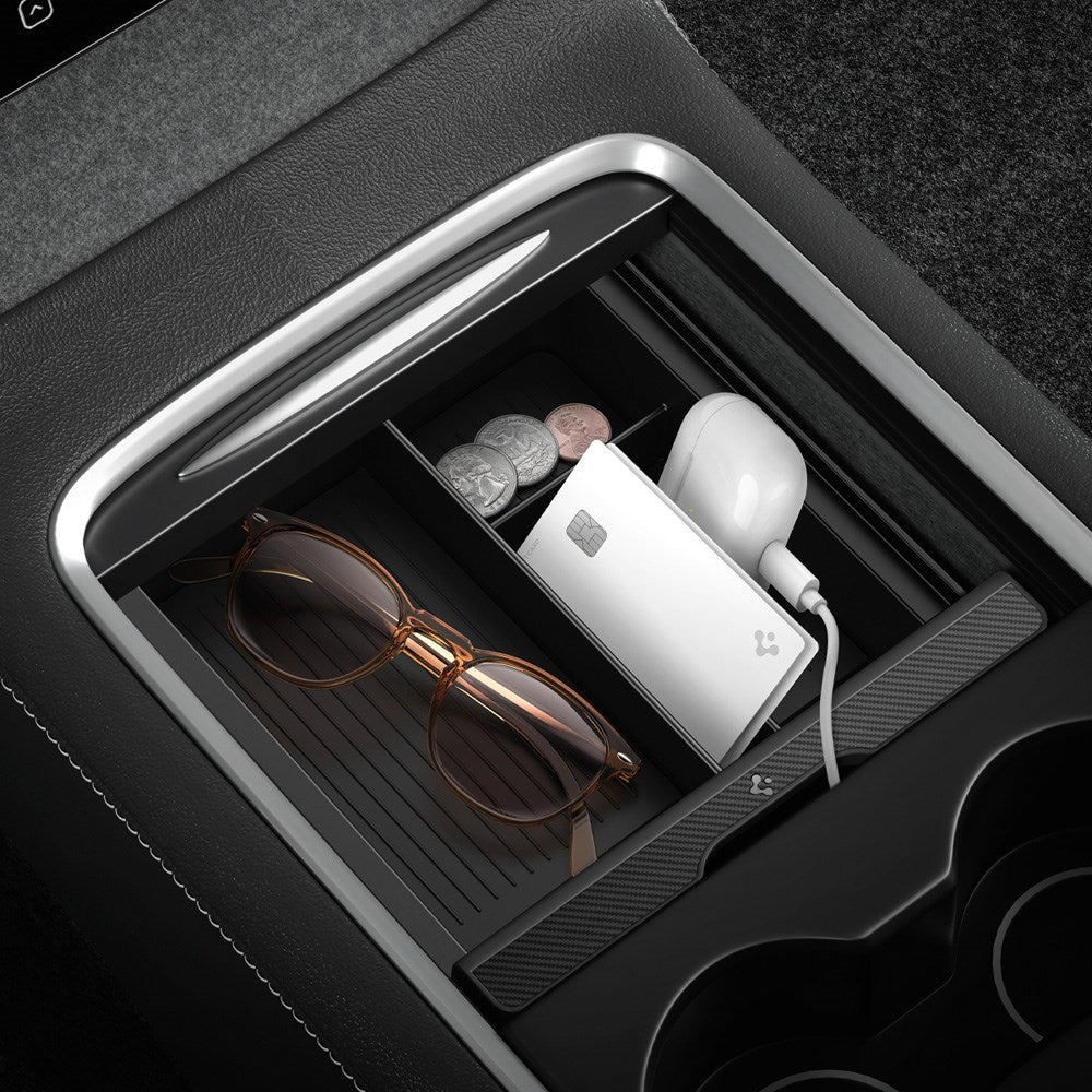 Spigen Center Konsol Opbevaring til Tesla Model 3 (2022-23) / Model Y (2021-24) - Sort