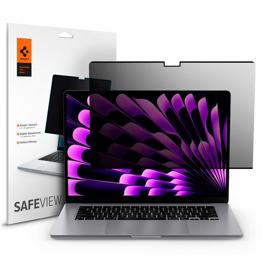 MacBook Air 15" M5/M4/M3/M2 (2026-2023) Spigen SafeView Magnetisk Privacy Beskyttelsesfilm - Gennemsigtig