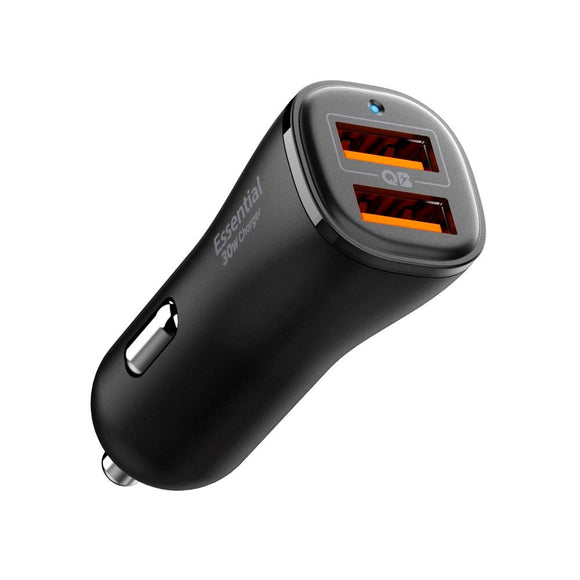 Spigen 30W Biloplader m. 2x USB-A - Sort