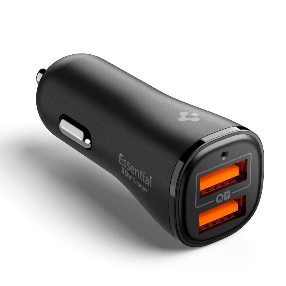 Spigen 30W Biloplader m. 2x USB-A - Sort