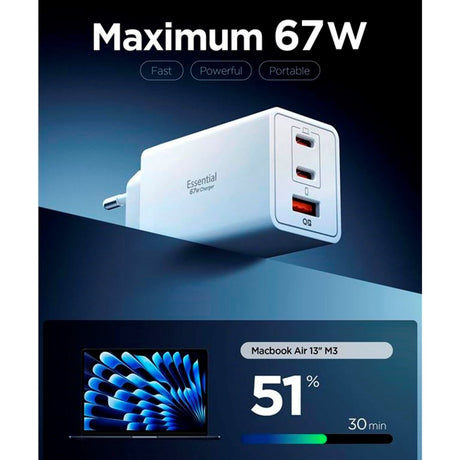 Spigen 67W Vægoplader m. 2x USB-C & 1x USB-A - Hvid