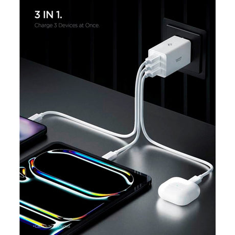Spigen 67W Vægoplader m. 2x USB-C & 1x USB-A - Hvid