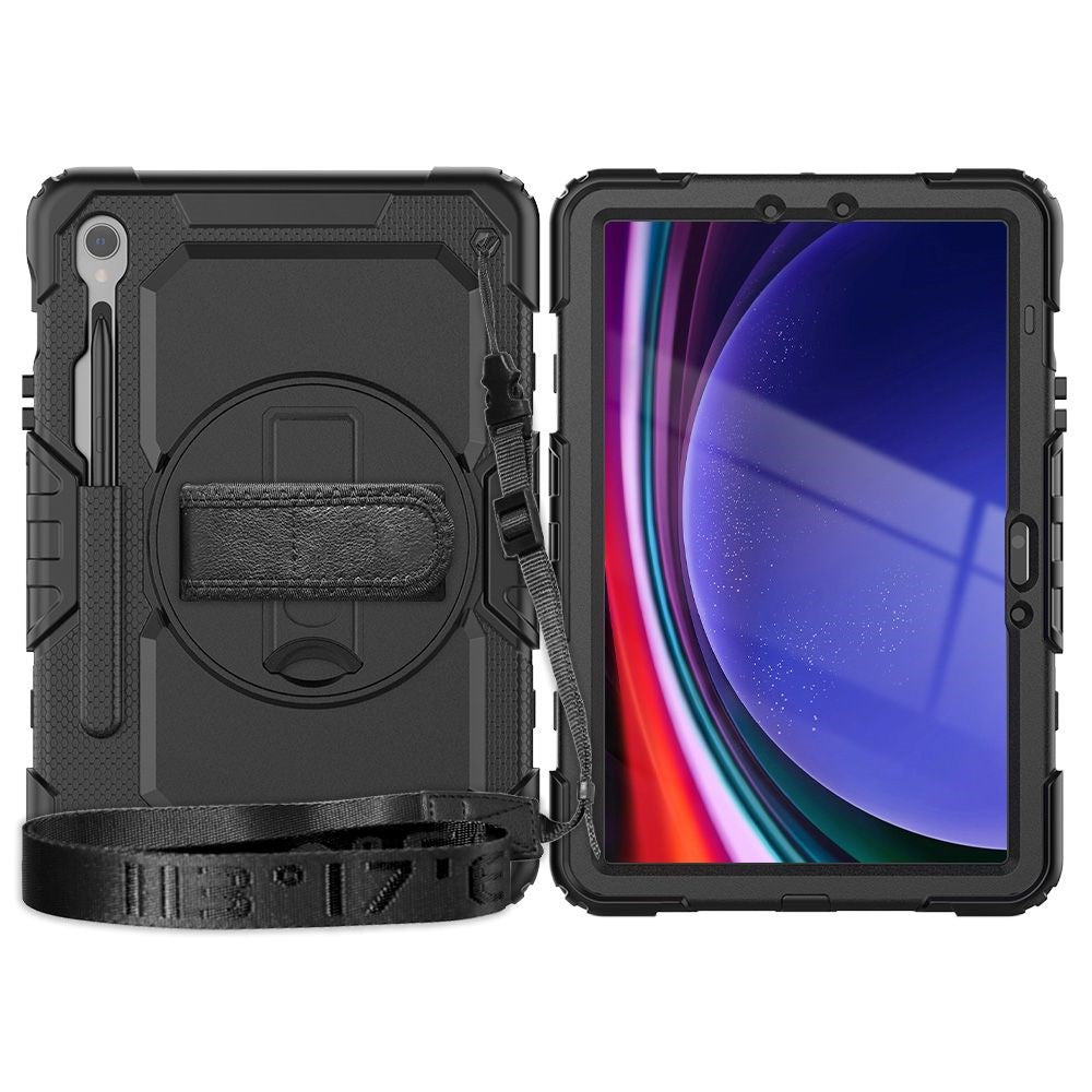 Samsung Galaxy Tab S10 FE / S9 FE Tech-Protect Solid360 Håndværker Cover m. Beskyttelsesfilm, Håndholder & Skulderstrop - Sort