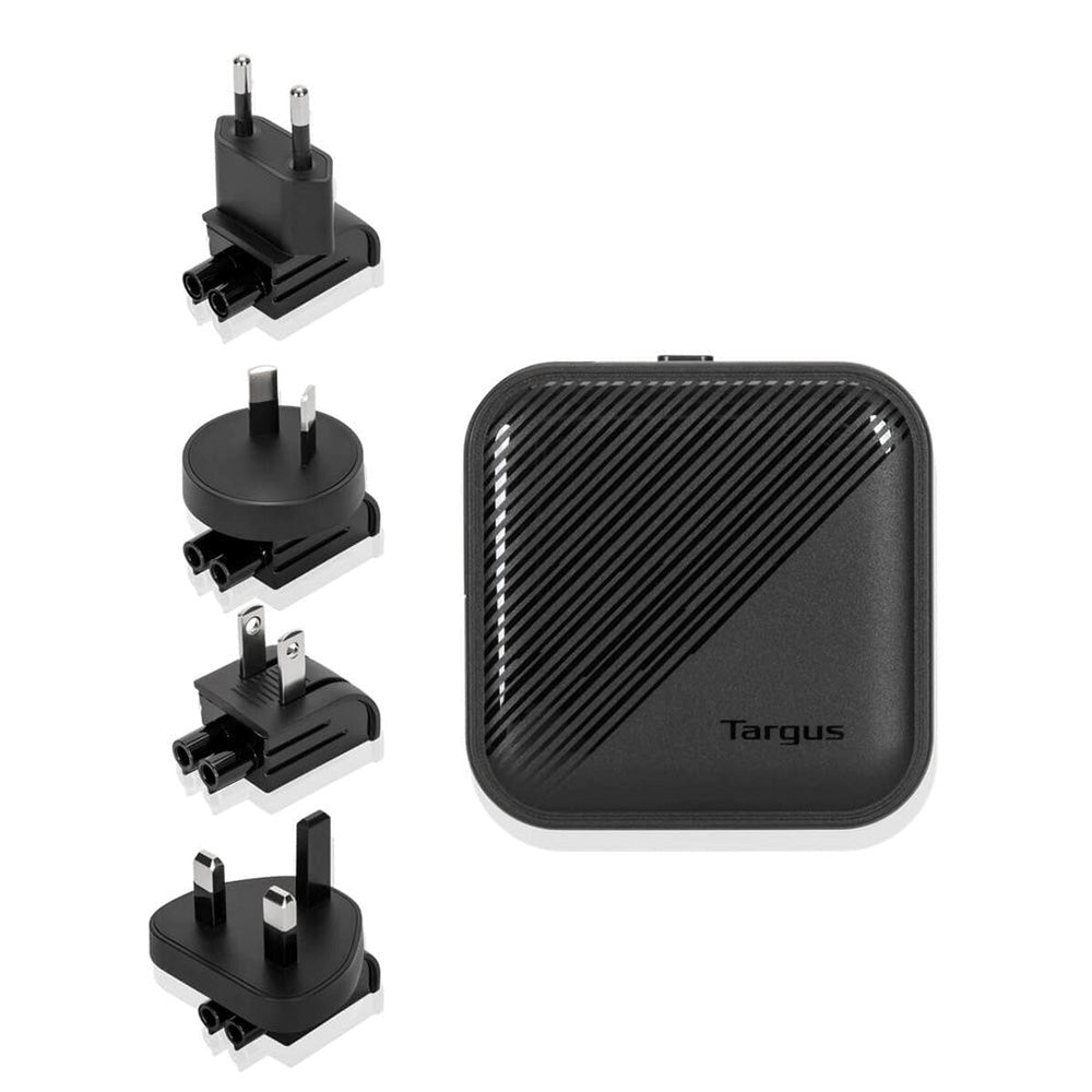 Targus GaN 65W PD Vægoplader m. USB-C, USB-A & Rejseadapter - Sort