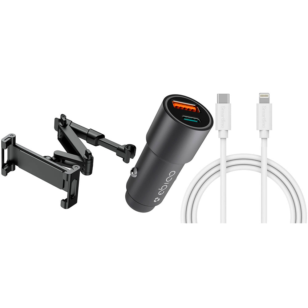 Kør-selv-ferie pakke 1 - inkl. Tabletholder / USB-C - Lightning Kabel / Biloplader