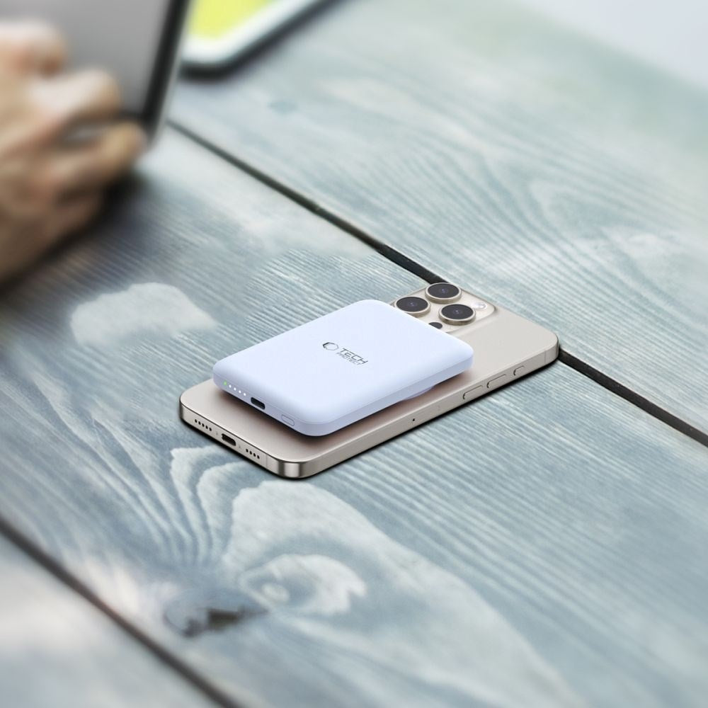 Tech-Protect LifeMag Trådløs & Magnetisk Powerbank 5000 mAh - MagSafe Kompatibel - Blå