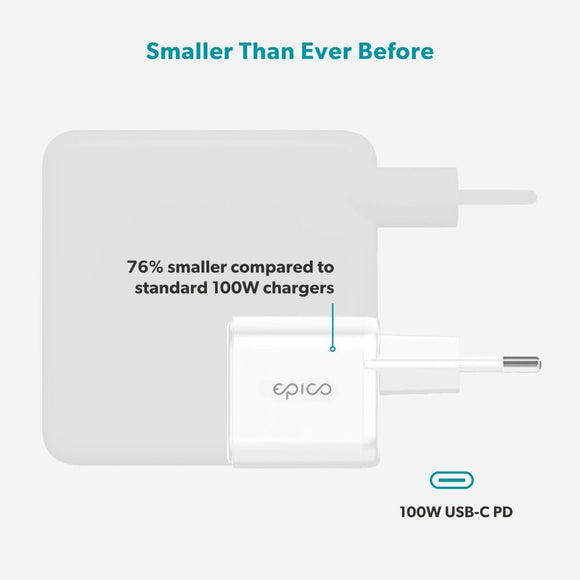 Epico UltraBoost Micro 100W Vægoplader m. USB-C - Hvid
