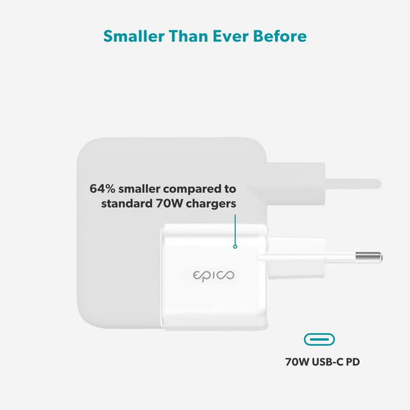 Epico UltraBoost Micro 70W Vægoplader m. USB-C - Hvid