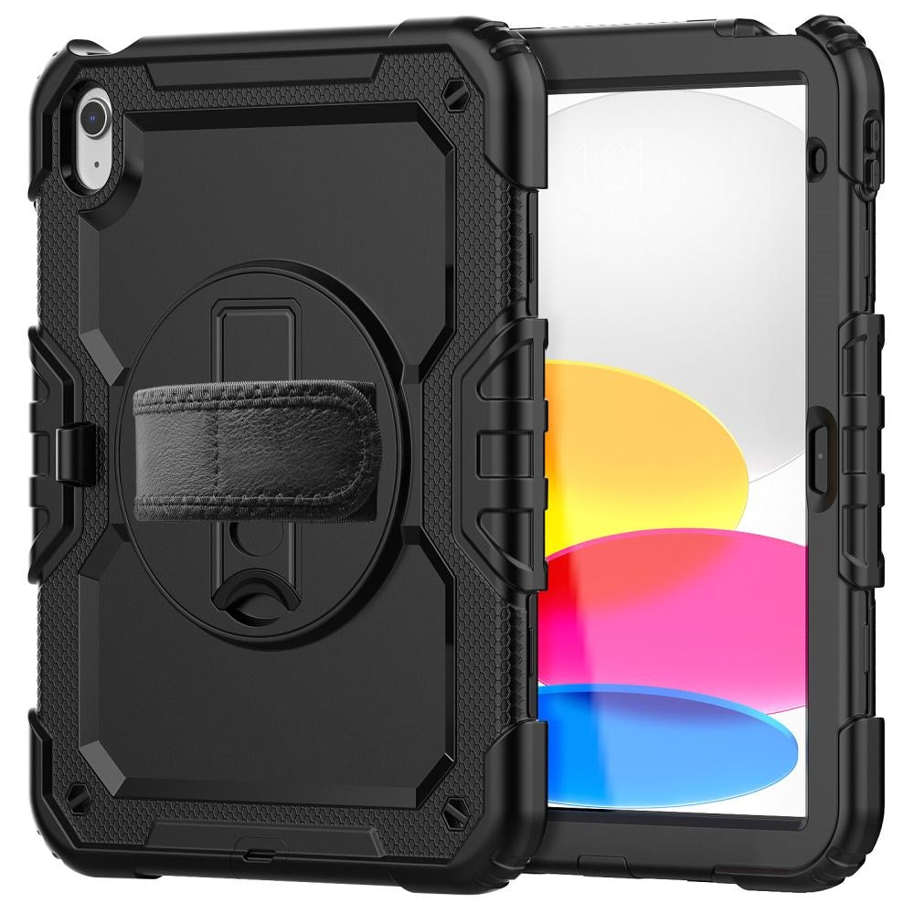 iPad 11" (2025) / iPad 10.9" (2024/2022) Tech-Protect Solid 360 Håndværker Cover m. Beskyttelsesfilm, Håndholder & Skulderstrop - Sort