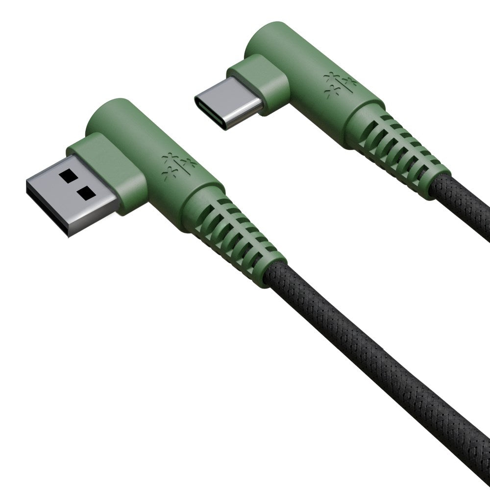 Hune Hiedra USB-A til USB-C Kabel m. Vinklet Stik - 1.2m - Grøn