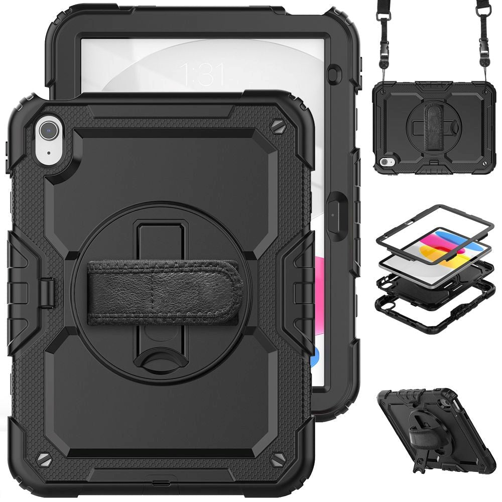 iPad 11" (2025) / iPad 10.9" (2024/2022) Tech-Protect Solid 360 Håndværker Cover m. Beskyttelsesfilm, Håndholder & Skulderstrop - Sort