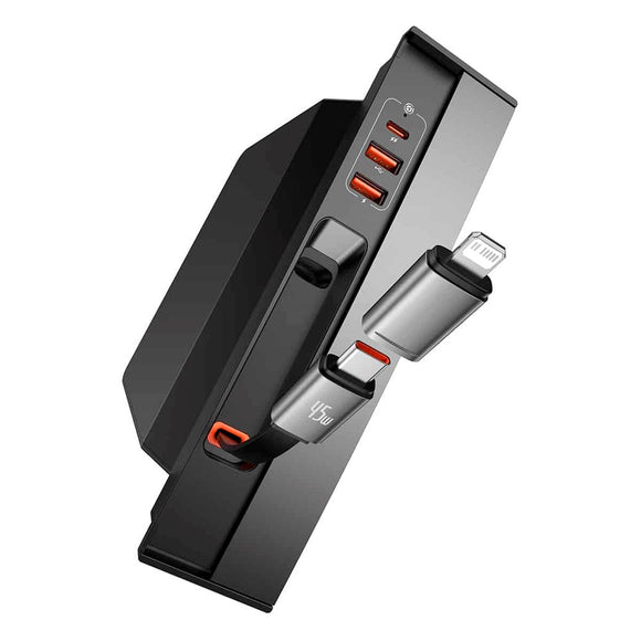 Baseus USB Hub m. Indbygget USB-C Kabel 45W - Tesla Model 3/Y - Sort