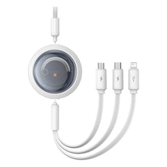 Baseus Free2Draw 3-i-1 Udtrækkeligt Multikabel - USB-A til USB-C / Lightning / Micro USB - 1.1m - Hvid