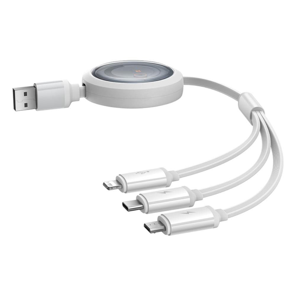 Baseus Free2Draw 3-i-1 Udtrækkeligt Multikabel - USB-A til USB-C / Lightning / Micro USB - 1.1m - Hvid
