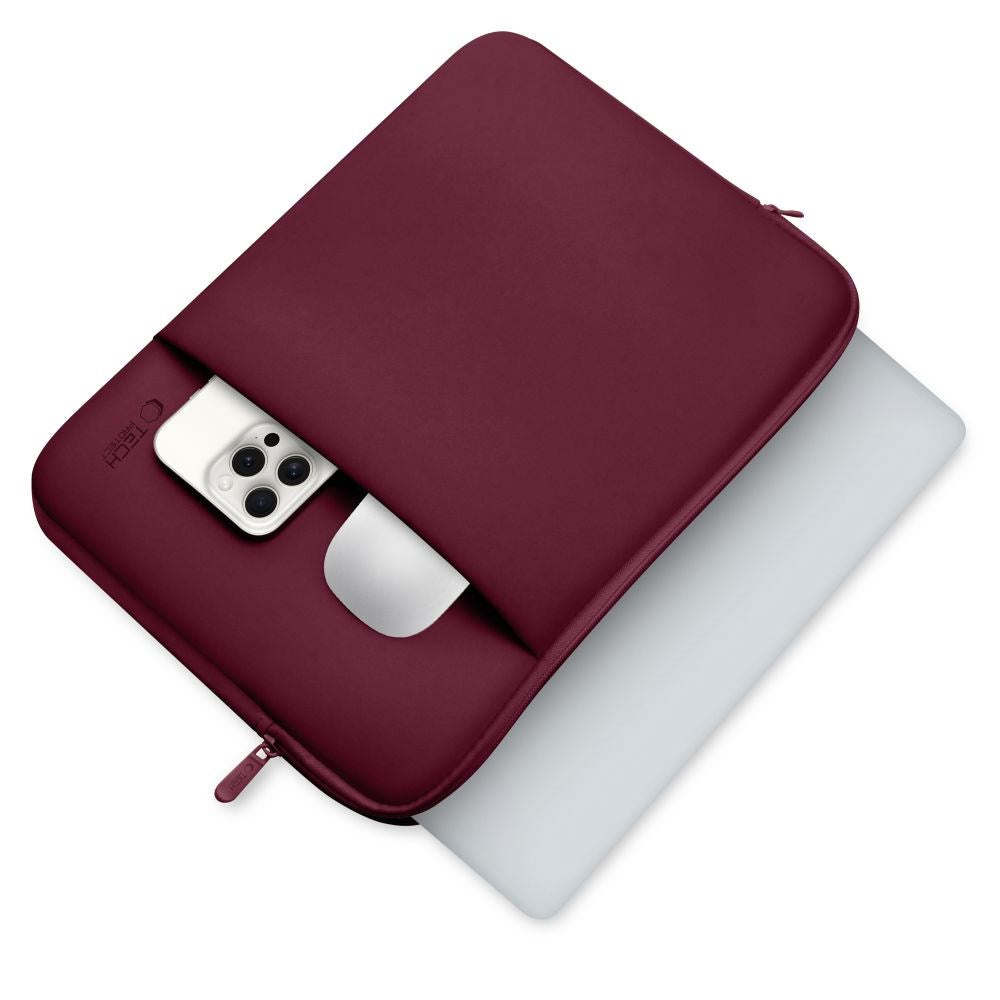 Tech-Protect Neopren MacBook / Laptop Sleeve 14" (34.5 x 24.5 cm) m. Ekstra Lomme - Vinrød