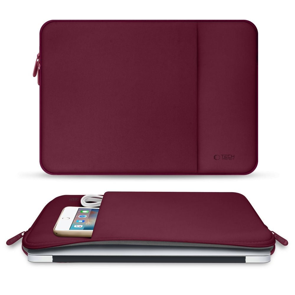 Tech-Protect Neopren MacBook / Laptop Sleeve 14" (34.5 x 24.5 cm) m. Ekstra Lomme - Vinrød